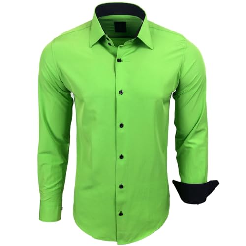 Subliminal Mode - Herren Hemd Zweifarbig Unifarbe Lange Ärmel Slim Fit Unternehmen Rn44 - Grün, L von Subliminal Mode