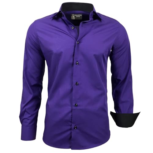 Subliminal Mode - Herren Hemd Zweifarbig Unifarbe Lange Ärmel Slim Fit Unternehmen Rn44 - Lila, S von Subliminal Mode