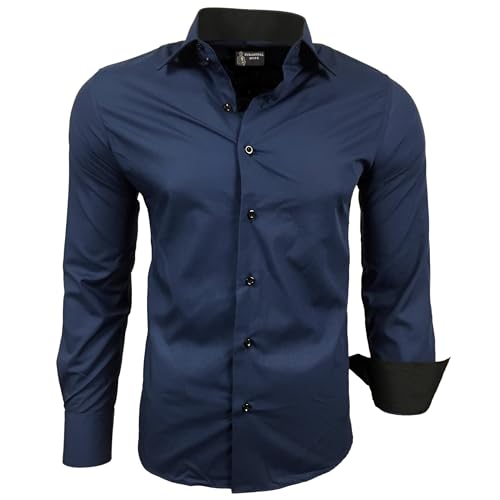 Subliminal Mode - Herren Hemd Zweifarbig Unifarbe Lange Ärmel Slim Fit Unternehmen Rn44 - Marineblau, L von Subliminal Mode