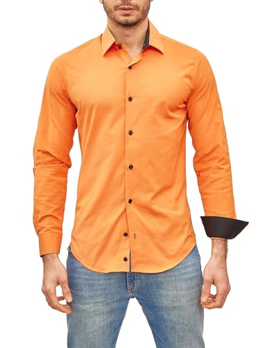 Subliminal Mode - Herren Hemd Zweifarbig Unifarbe Lange Ärmel Slim Fit Unternehmen Rn44 - Orange, L von Subliminal Mode