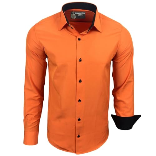 Subliminal Mode - Herren Hemd Zweifarbig Unifarbe Lange Ärmel Slim Fit Unternehmen Rn44 - Orange, S von Subliminal Mode