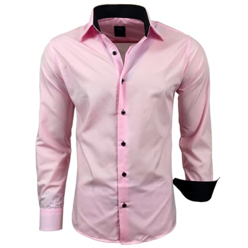 Subliminal Mode - Herren Hemd Zweifarbig Unifarbe Lange Ärmel Slim Fit Unternehmen Rn44 - Rosa, L von Subliminal Mode