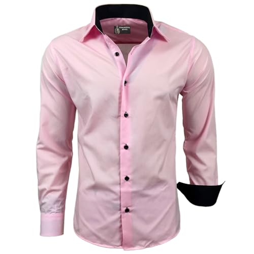 Subliminal Mode - Herren Hemd Zweifarbig Unifarbe Lange Ärmel Slim Fit Unternehmen Rn44 - Rosa, L von Subliminal Mode