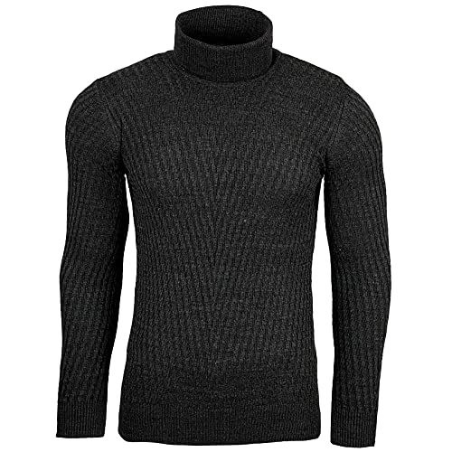 Subliminal Mode - Herren-Pullover, Rollkragen, Chic und modisch, Strick, Winter, Stehkragen, Chiner, Geschenkidee erhältlich in Schwarz, Grau und Weiß BX1640, dunkelgrau, Large von Subliminal Mode