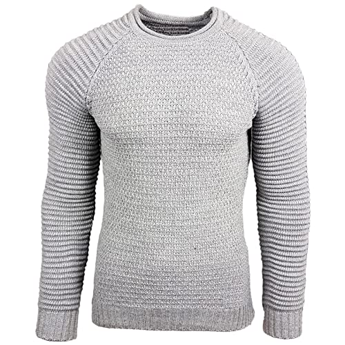 Subliminal Mode - Herren-Pullover, Rundhalsausschnitt, mit gerippten Ärmeln, schick und modisch, BX8056, hellgrau, XX-Large von Subliminal Mode