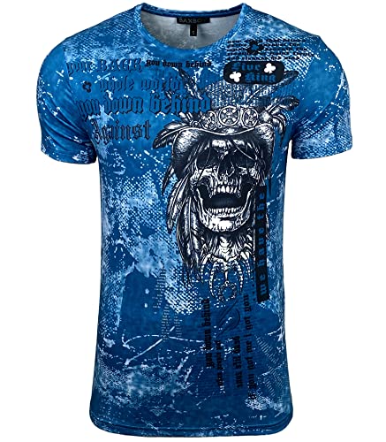 Subliminal Mode Herren-T-Shirt, bedruckt, Totenkopfmotiv, Rundhalsausschnitt, BX105, blau, M von Subliminal Mode