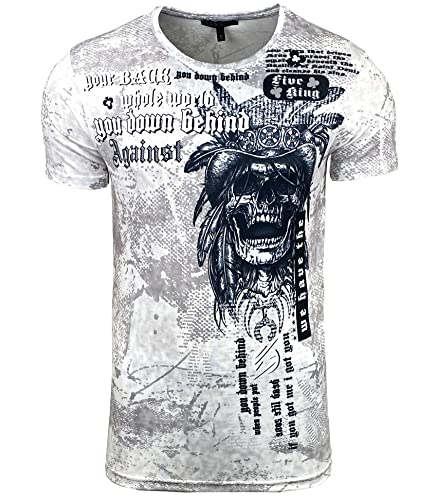 Subliminal Mode Herren-T-Shirt, bedruckt, Totenkopf, Rundhalsausschnitt, BX105, weiß, L von Subliminal Mode