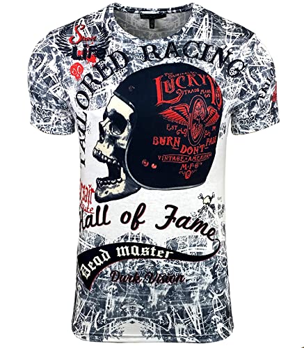 Subliminal Mode Herren-T-Shirt, bedruckt, Totenkopf, Rundhalsausschnitt, BX114, weiß, L von Subliminal Mode