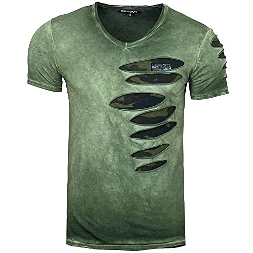 Subliminal Mode Herren-T-Shirt, gewaschen, V-Ausschnitt, kurzärmlig, Vintage, zerrissen, BX053, Größe S bis XXL, tolle Geschenkidee für Weihnachten, Valentinstag, grün, XL von Subliminal Mode