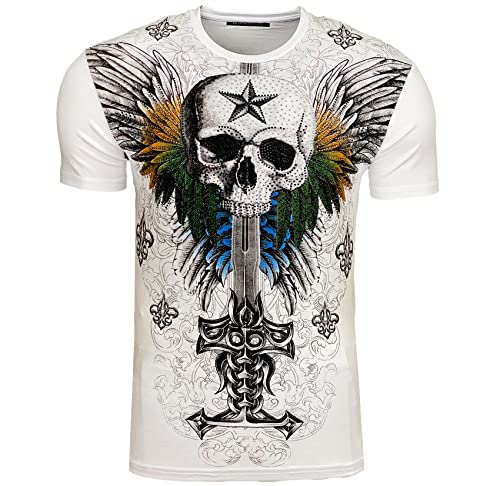 Subliminal Mode - Herren T-Shirt Totenkopf mit Strass BX100, 152 weiß, M von Subliminal Mode