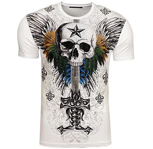 Subliminal Mode - Herren-T-Shirt Totenkopf mit Strass BX100, 152 weiß, XL von Subliminal Mode