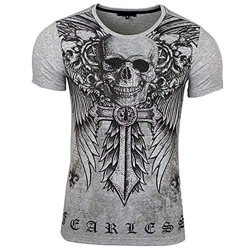 Subliminal Mode HerrenTShirt, Totenkopf, Rundhalsausschnitt, bedruckt mit Strass, kurze Ärmel, erhältlich in Schwarz, Weiß, Grau, Türkis, Größe S bis XXL, Geschenkidee für Weihnachten, Valentinstag von Subliminal Mode