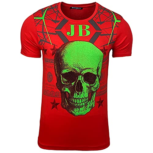 Subliminal Mode HerrenTShirt Totenkopf Rundhalsausschnitt bedruckt mit Strass kurze Ärmel erhältlich in Schwarz Weiß Rot Größe S bis XXL Geschenkidee für Weihnachten Valentinstag Gr. M rot von Subliminal Mode