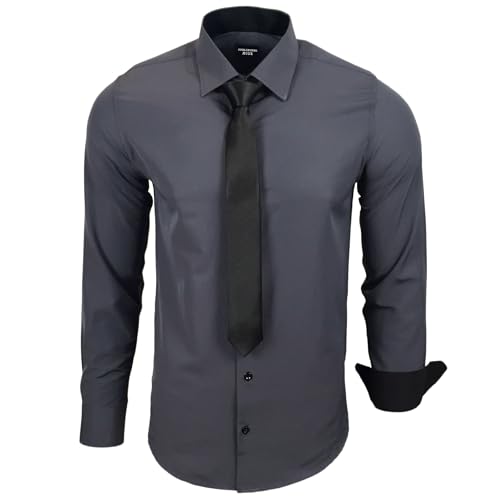 Subliminal Mode - Herrenhemd, langärmlig, zweifarbig, einfarbig + Krawatte, schwarz, tailliert, Business, bügelleicht, RN77, anthrazit, S Subliminal Mode - Herrenhemd, langärmlig, zweifarbig, einfarbig + Krawatte, schwarz, tailliert, Business, bügelleicht, RN77, anthrazit, S von Subliminal Mode