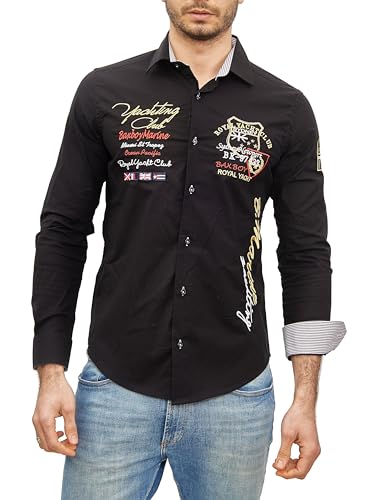 Subliminal Mode Herrenhemd, langärmlig, mit Stickerei | klassischer Schnitt | bequem und pflegeleicht | ideal für die Stadt und lässige Ausflüge BX508 |, Schwarz , M von Subliminal Mode