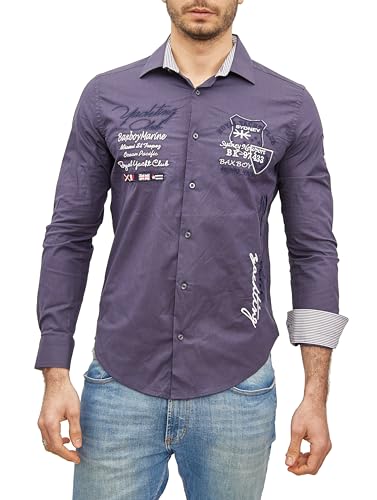 Subliminal Mode Herrenhemd, langärmlig, mit Stickerei | klassischer Schnitt | bequem und pflegeleicht | ideal für die Stadt und lässige Ausflüge BX508 |, grau, M von Subliminal Mode