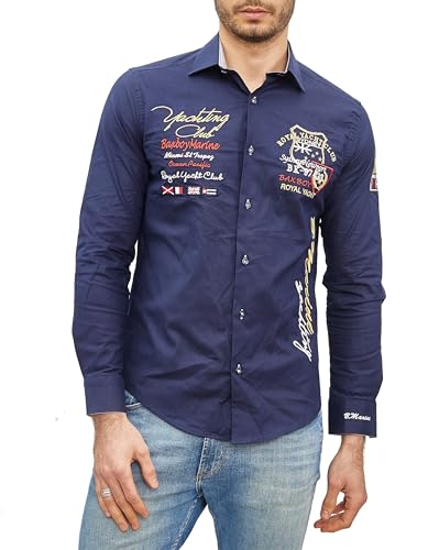 Subliminal Mode - Herrenhemd bestickt, modern und modisch, Kent-Kragen, langärmlig, schmale Passform, BX508, marineblau, XXL von Subliminal Mode