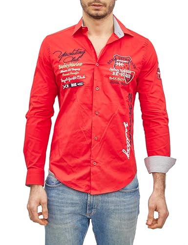 Subliminal Mode - Herrenhemd mit modernem und trendigem Kentkragen mit langen Ärmeln und Streifen BX508, rot, 56 von Subliminal Mode