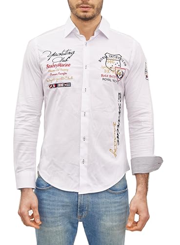 Subliminal Mode - Herrenhemd mit modernem und trendigem Kentkragen mit langen Ärmeln und Streifen BX508, weiß, XL von Subliminal Mode