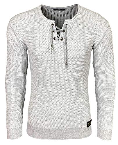 Subliminal Mode - Herrenpullover, abgerundeter Kragen, mit Kordelzug, schick, modisch, Strick, Winter, aus China-Mesh, Geschenkidee Weihnachten BX52132, weiß, XX-Large von Subliminal Mode