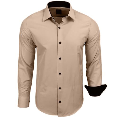 Subliminal Mode - Leicht zu bügeln, Herrenhemd, zweifarbig, einfarbig, Langarm, Slim Fit, Business, Geschenkidee, Weihnachten, Valentinstag RN44, Beige, 58 von Subliminal Mode