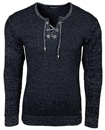 Subliminal Mode - Pullover für Herren, Rundhalsausschnitt, mit Kordelzug, schick und modisch, Strick, Winter, aus Mesh, Geschenkidee, Weihnachten BX52132, Schwarz , XX-Large von Subliminal Mode