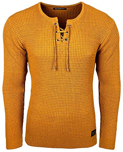 Subliminal Mode - Pullover für Herren, Rundhalsausschnitt, mit Kordelzug, schick und modisch, Strick, Winter, aus Mesh, Geschenkidee, Weihnachten BX52132, camel, XX-Large von Subliminal Mode