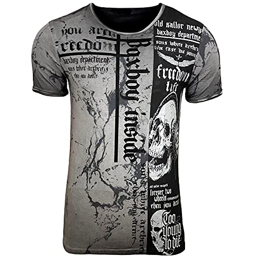 Subliminal Mode T-Shirt Herren Vintage V-Ausschnitt bedruckt Never Give Up mit kurzen Ärmeln erhältlich in weiß, grau, orange und grün, Größe S bis XXL, tolle Geschenkidee für Weihnachten, von Subliminal Mode