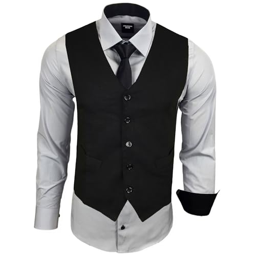 Subliminal Mode - Weste + Hemd + Krawatte Herren Kragen zweifarbig Uni Langarm Slim Fit Business bügelleicht RN33, Hellgrau, L von Subliminal Mode