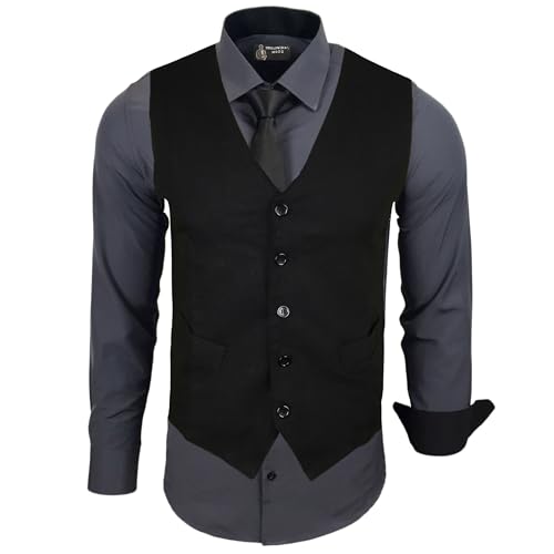 Subliminal Mode - Weste + Hemd + Krawatte Herren Kragen zweifarbig Uni Langarm Slim Fit Business bügelleicht RN33, anthrazit, L von Subliminal Mode