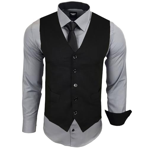 Subliminal Mode - Weste + Hemd + Krawatte Herren Kragen zweifarbig Uni Langarm Slim Fit Business bügelleicht RN33, grau, XXL von Subliminal Mode