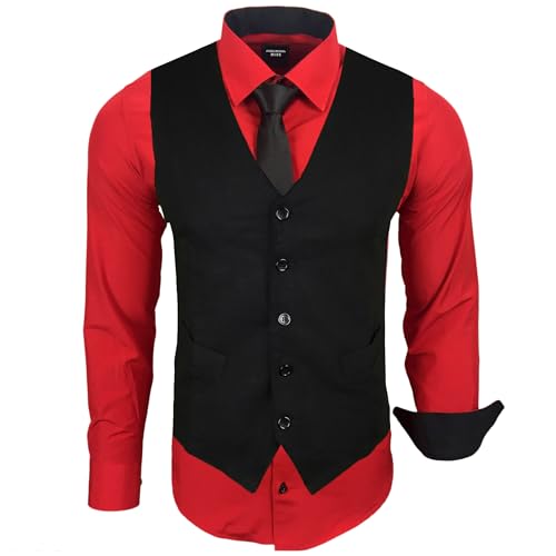 Subliminal Mode - Weste + Hemd + Krawatte Herren Kragen zweifarbig Uni Langarm Slim Fit Business bügelleicht RN33, rot, XL von Subliminal Mode
