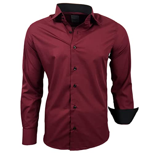 Subliminal Mode – bügelleichtes Hemd Herren Kragen zweifarbig Uni Langarm Slim Business Geschenkidee Weihnachten Valentinstag RN44, bordeaux, XXXXXXL von Subliminal Mode