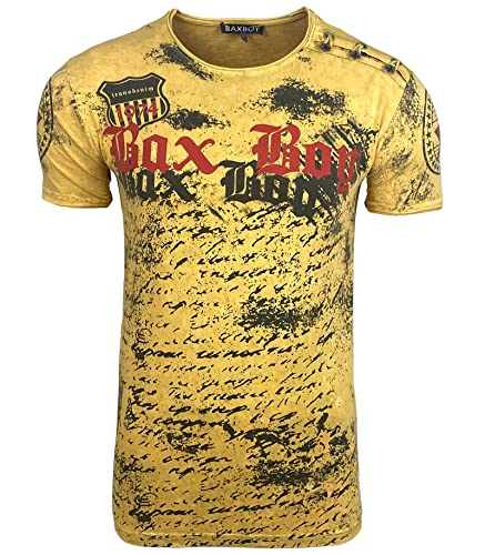 T-Shirt für Herren, Rundhalsausschnitt, kurzärmlig, Slim Fit, modisch, BX102, gelb, L von Subliminal Mode