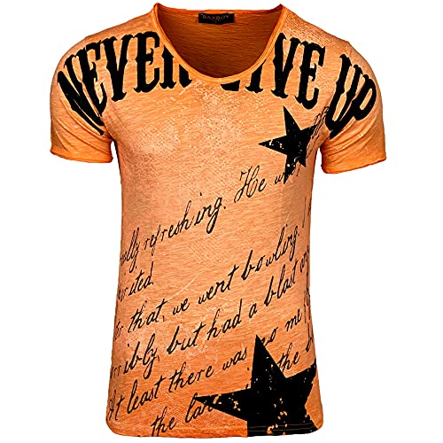 TShirt für Herren VintageDesign VAusschnitt bedruckt mit kurzen Ärmeln erhältlich in Weiß Grau Blau Orange und Grün Größe S bis XXL tolle Geschenkidee für Weihnachten Valentinstag Orange L von Subliminal Mode