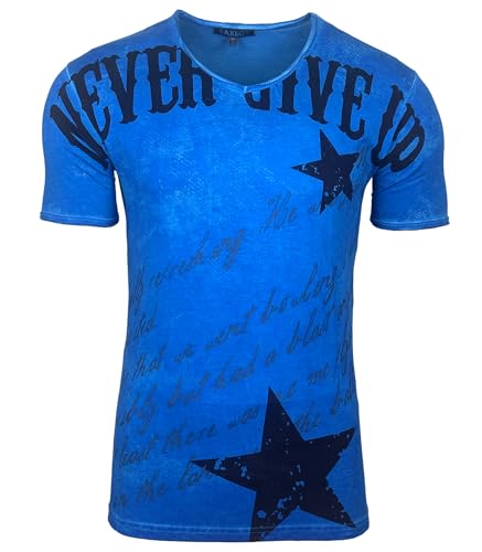 TShirt für Herren VintageDesign VAusschnitt bedruckt mit kurzen Ärmeln erhältlich in Weiß Grau Blau Orange und Grün Größe S bis XXL tolle Geschenkidee für Weihnachten Valentinstag blau XXL von Subliminal Mode