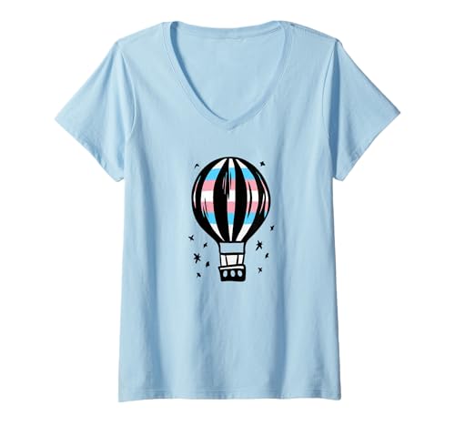 Damen Transgender Pride Heißluftballon LGBT Trans MtF FtM Flagge T-Shirt mit V-Ausschnitt Damen Transgender Pride Heißluftballon LGBT Trans MtF FtM Flagge T-Shirt mit V-Ausschnitt von Sublte LGBTQ Trans Pride Flag Designs