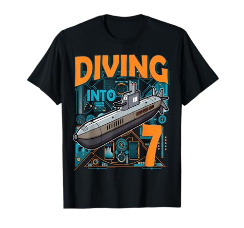 U-Boot Diving Into 7 Year Old 7th Birthday Boy T-Shirt U-Boot Diving Into 7 Year Old 7th Birthday Boy T-Shirt von Submarine Birthday Party Apparel For Kids