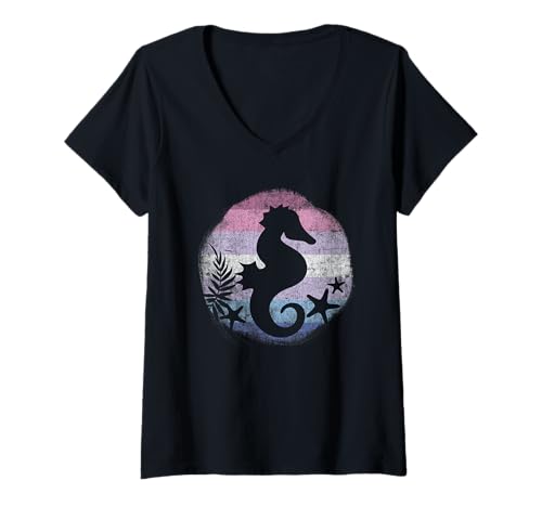 Damen Bigender Pride Seepferdchen LGBT Bi Geschlecht Flagge Outdoor T-Shirt mit V-Ausschnitt Damen Bigender Pride Seepferdchen LGBT Bi Geschlecht Flagge Outdoor T-Shirt mit V-Ausschnitt von Subtle LGBTQ Bigender Pride Designs