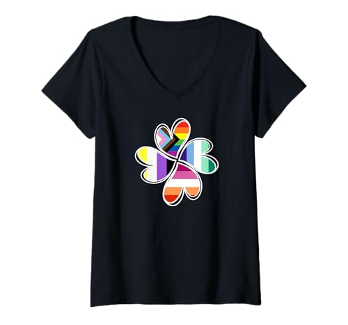 Damen Niedliche Herzflagge LGBT MLM Progress Lesben Nonbinary Pride T-Shirt mit V-Ausschnitt Damen Niedliche Herzflagge LGBT MLM Progress Lesben Nonbinary Pride T-Shirt mit V-Ausschnitt von Subtle LGBTQ Gay Pride Flag Designs