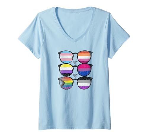 Damen Sonnenbrille LGBT Pride Trans Progress Asexual Nonbinary Flag T-Shirt mit V-Ausschnitt Damen Sonnenbrille LGBT Pride Trans Progress Asexual Nonbinary Flag T-Shirt mit V-Ausschnitt von Subtle LGBTQ Gay Pride Flag Designs