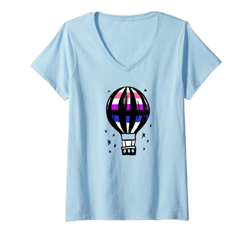 Damen Genderfluid Pride Heißluftballon LGBT Genderfluid Flagge T-Shirt mit V-Ausschnitt Damen Genderfluid Pride Heißluftballon LGBT Genderfluid Flagge T-Shirt mit V-Ausschnitt von Subtle LGBTQ Genderfluid Pride Flag Designs