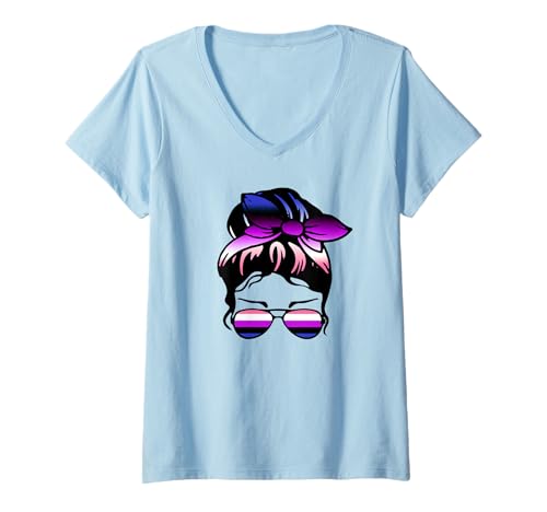 Damen Genderfluid Pride Messy Bun LGBT Genderfluid Flag Mama Mädchen T-Shirt mit V-Ausschnitt Damen Genderfluid Pride Messy Bun LGBT Genderfluid Flag Mama Mädchen T-Shirt mit V-Ausschnitt von Subtle LGBTQ Genderfluid Pride Flag Designs