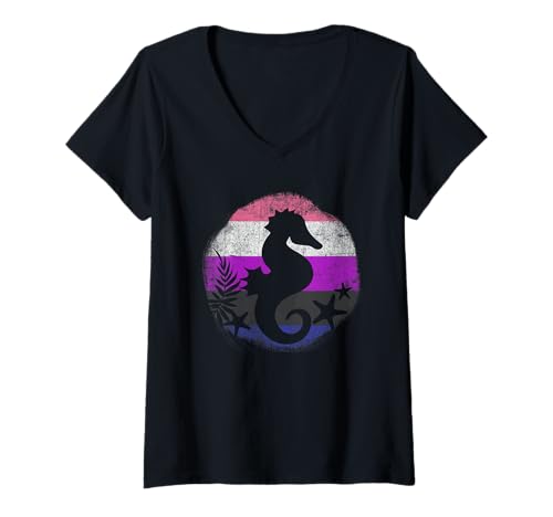 Damen Genderfluid Pride Seepferdchen LGBT Genderfluid Flagge Meerestiere T-Shirt mit V-Ausschnitt Damen Genderfluid Pride Seepferdchen LGBT Genderfluid Flagge Meerestiere T-Shirt mit V-Ausschnitt von Subtle LGBTQ Genderfluid Pride Flag Designs