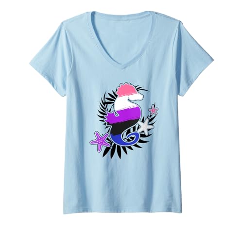 Damen Genderfluid Pride Seepferdchen LGBT Genderfluid Flagge Meerestiere T-Shirt mit V-Ausschnitt Damen Genderfluid Pride Seepferdchen LGBT Genderfluid Flagge Meerestiere T-Shirt mit V-Ausschnitt von Subtle LGBTQ Genderfluid Pride Flag Designs