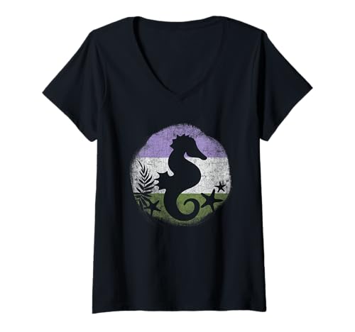 Damen Genderqueer Pride Seepferdchen LGBT Gay Geschlecht Queer Flagge T-Shirt mit V-Ausschnitt Damen Genderqueer Pride Seepferdchen LGBT Gay Geschlecht Queer Flagge T-Shirt mit V-Ausschnitt von Subtle LGBTQ Genderqueer Pride Designs