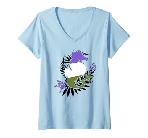 Damen Genderqueer Pride Seepferdchen LGBT Gay Geschlecht Queer Flagge T-Shirt mit V-Ausschnitt Damen Genderqueer Pride Seepferdchen LGBT Gay Geschlecht Queer Flagge T-Shirt mit V-Ausschnitt von Subtle LGBTQ Genderqueer Pride Designs