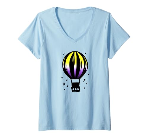Damen Nicht binärer Stolz Heißluftballon LGBT Nichtbinäre Flagge Reise T-Shirt mit V-Ausschnitt Damen Nicht binärer Stolz Heißluftballon LGBT Nichtbinäre Flagge Reise T-Shirt mit V-Ausschnitt von Subtle LGBTQ Nonbinary Pride Designs