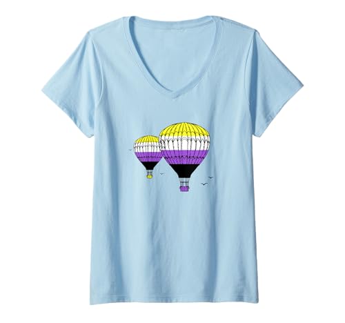 Damen Non Binary Pride Heißluftballon LGBT Nonbinary Enby Flag T-Shirt mit V-Ausschnitt Damen Non Binary Pride Heißluftballon LGBT Nonbinary Enby Flag T-Shirt mit V-Ausschnitt von Subtle LGBTQ Nonbinary Pride Designs