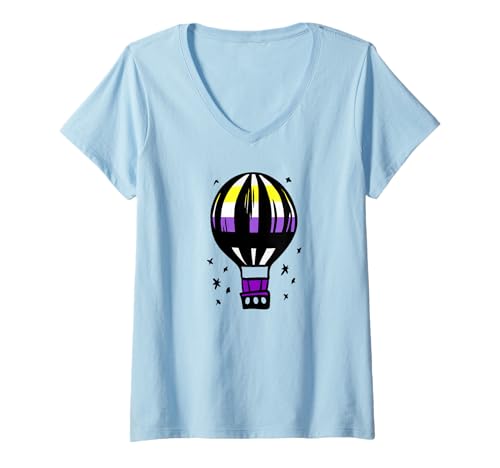 Damen Non Binary Pride Heißluftballon LGBT Nonbinary Enby Flag T-Shirt mit V-Ausschnitt Damen Non Binary Pride Heißluftballon LGBT Nonbinary Enby Flag T-Shirt mit V-Ausschnitt von Subtle LGBTQ Nonbinary Pride Designs